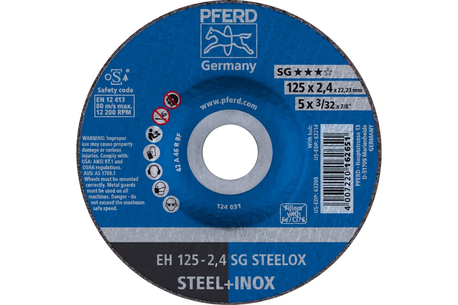 Picture of Pferd Cut-Off Wheel, 5" X 3/32 X 7/8, Sg Steelox, T27, Aluminum Oxide